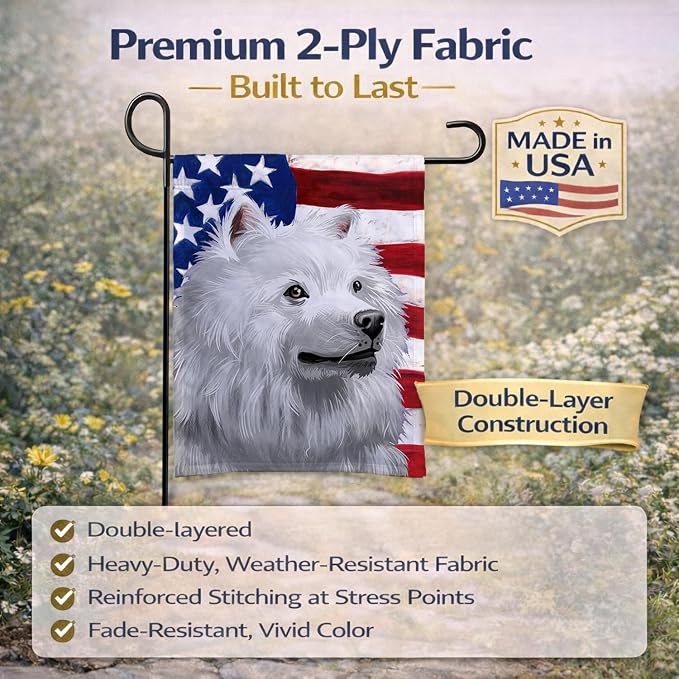 Caroline's Treasures CK6398GF American Eskimo Dog American Flag Garden Flag Mailbox Flag Decorative Yard Flag Banner Outside Patio Artwork Yard Flower Beds, Garden Size, Multicolor