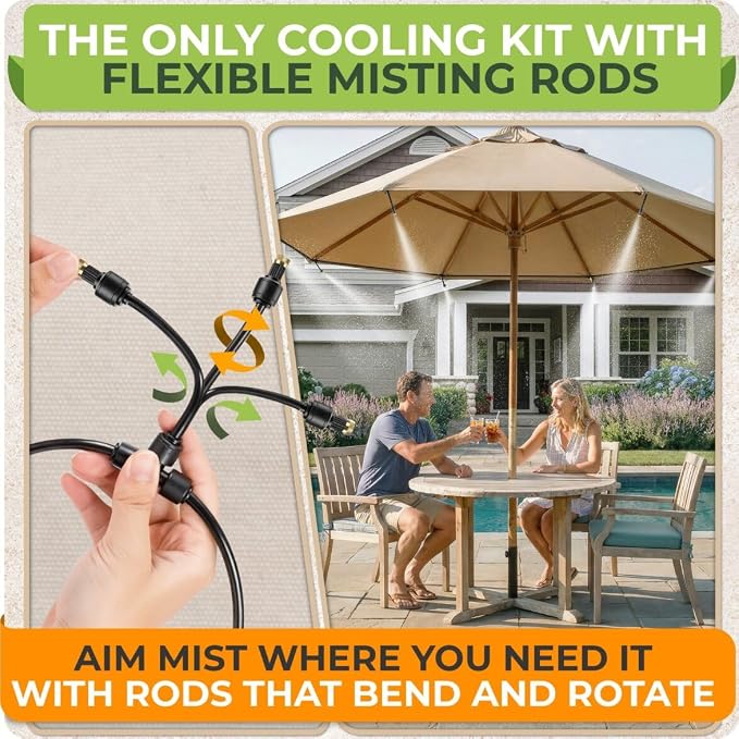 Misting System for Patio, 75 FT Outdoor Misters for Outside Patio Cooling, Fine Mist Mister Kit with Flexible Rod Nozzles, Garden Faucet Setup for Pergola, Garden, Greenhouse, Backyard, Black