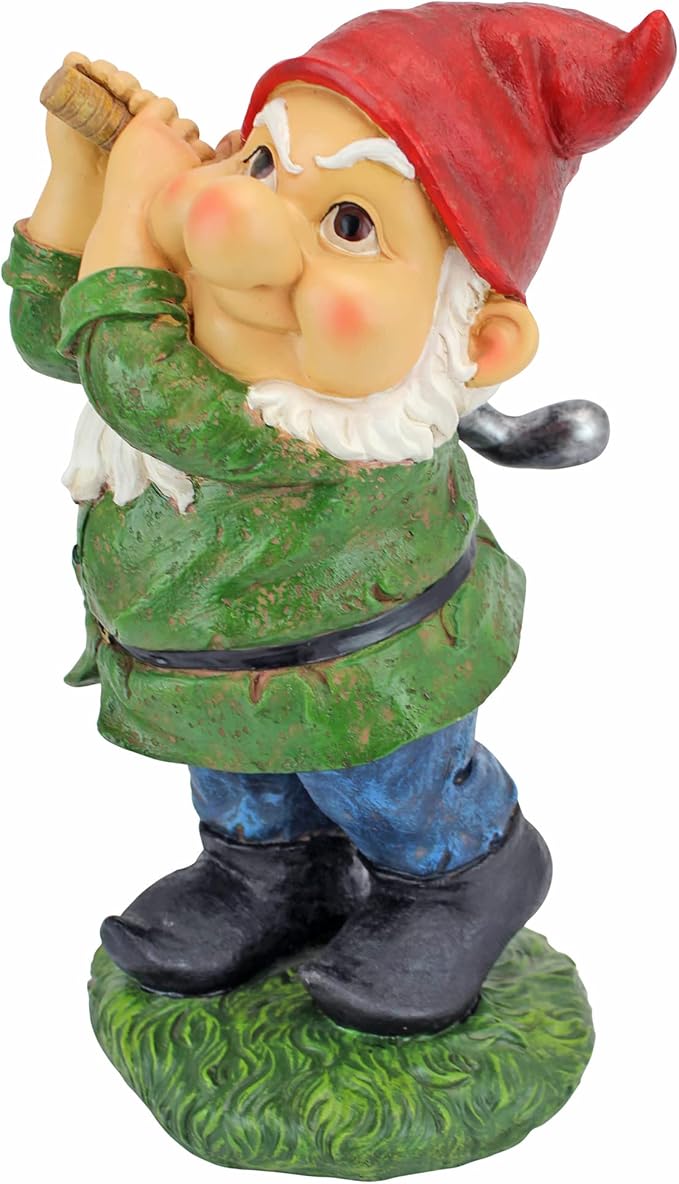 Design Toscano Bigey Burt Funny Golfing Garden Gnome Statue, 12 inch, Polyresin, Full Color
