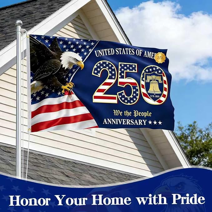 250th Anniversary Flag 3x5 FT Double Sided, 3-Layer Heavy Duty USA Semiquincentennial 1776-2026 Flag, Patriotic United States Flags for Outside, Home Yard Decor (Eagle & Bell)