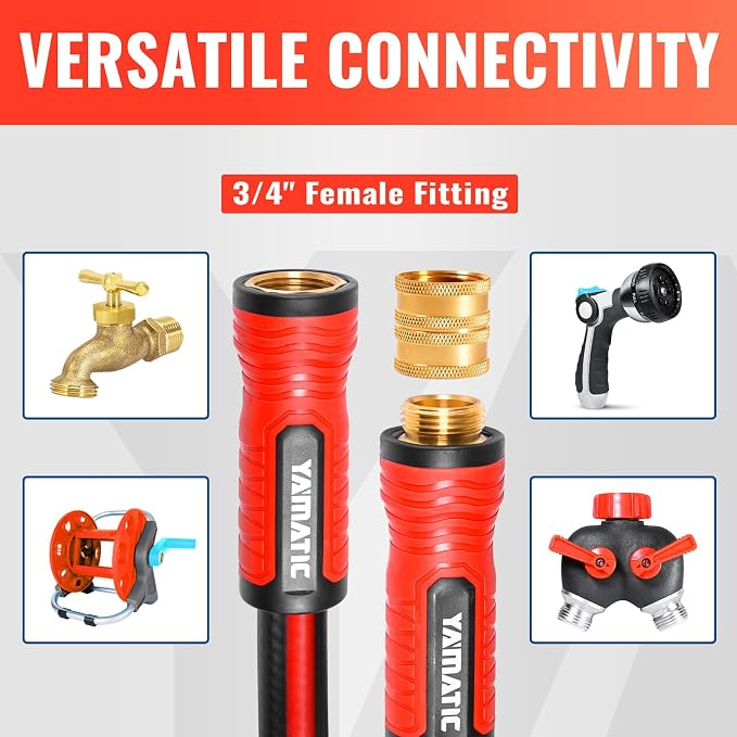 YAMATIC Short Garden Hose 3 ft x 5/8 in, Female to Female Leader Hose Extension 2 in 1 Dual Use with Solid Brass Connector, Lightweight All-Weather for Water Hose Reel, Burst 300 PSI