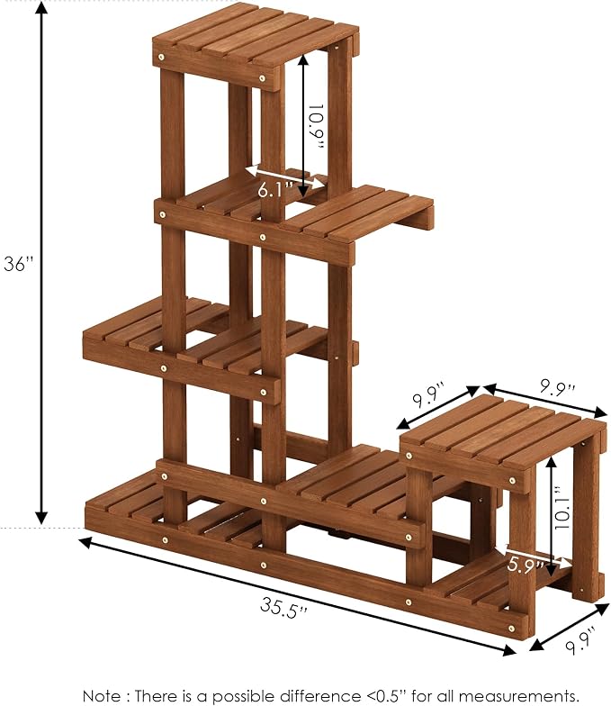 Furinno TIOMAN Plant Stand Outdoor, Multiple Tier Plant Shelf, Tiered Plant Stand Indoor, Outdoor, Patio, Garden, Balcony, Light Wood