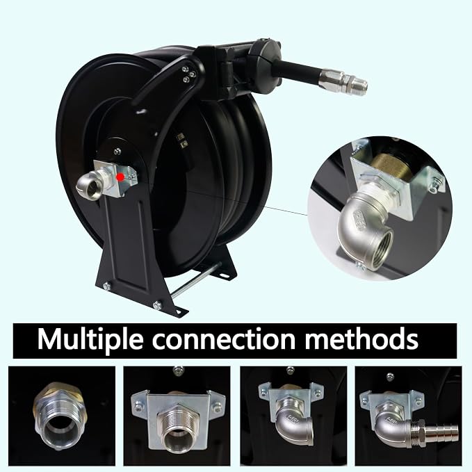 Fuel Hose Reel Retractable 3/4''X33ft w/Fuel Nozzle,Fuel Hose Swivel,Diesel Reel, Auto Spring Driven Hose Reel,300 PSI Industrial,Steel Construction Reel, NBR Rubber Hose