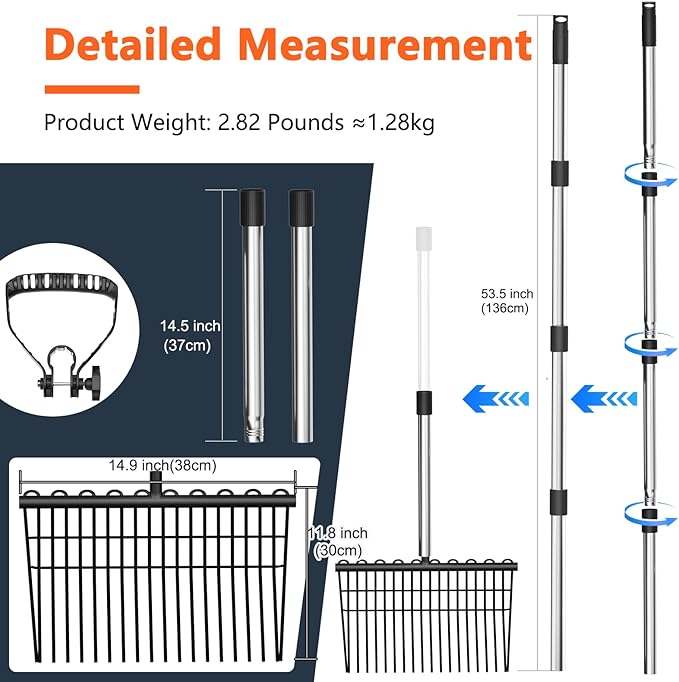 Pitch Forks for Garden with 18 Tines, 53" Non-Slip Adjustable Steel Handle, Durable Broadfork for Turning Hay, Gardening Pitchfork with Universal Extension Handle Attachment for Licorice