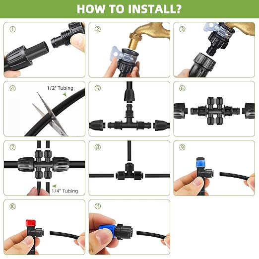 250FT Drip Irrigation System Kit, Automatic Garden Watering System with 1/2" Hose and 1/4" Distribution Tubing-Adjustable Nozzles & Sprinklers for Garden Irrigation, Yard, Lawn, Potted Plants。