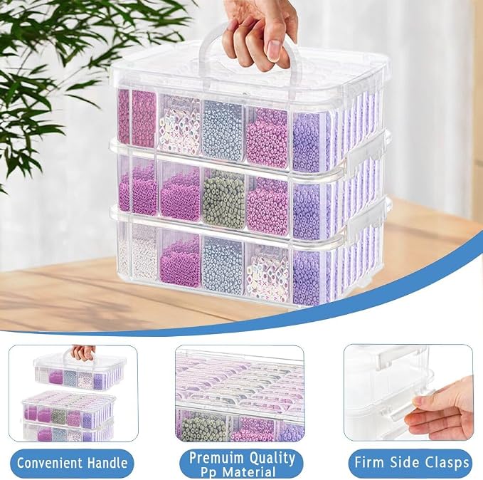 120pcs Bead Storagebead organizer boxes,3-Tier bead organizer boxes and craft storage boxes,Bead storage Stackable portable box,DIY Jewelry Craft Nails, Bracelets, Jewelry, (120pcs 2.09 x 1.57 x 0.8)