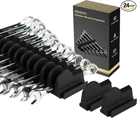 DEHOYI 24 pcs Modular Wrench Organizers for Tool Drawers - Wrench Rack with Metric&SAE Labels, Perfect Tool Storage Holder. Gift for father, brother and boyfriend (No-Magnet)