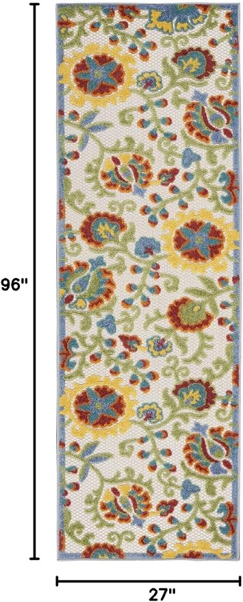 Nourison Home Aloha Ivory Multicolor 2'3" x 8' Area Rug - Easy Clean, Non Shedding, Bed Room, Living Room, Dining Room, Kitchen (8' Runner)
