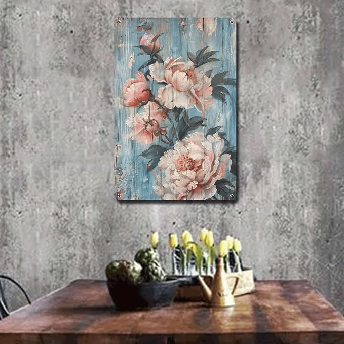 Metal Sign Tin Sign Vintage Wall Art Antique Adoration Peony Tin Sign for Shabby Chic Interiors Rustic Elegance and Corrosion Resistan Kitty Decor for Pub 12×16 Inches