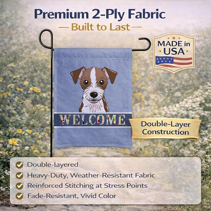 Caroline's Treasures BB1388GF Jack Russell Terrier Welcome Garden Flag, Blue Mailbox Flag Decorative Yard Flag Banner Outside Patio Artwork Yard Flower Beds, Garden Size, Multicolor