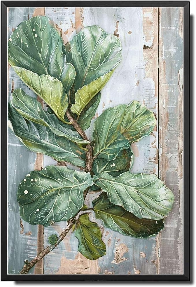 Metal Sign Tin Sign Vintage Wall Art Antique Artistry Fiddle Leaf Tin Sign for Distressed Wood Wall Art Green Thumbs and Botanical Vintage Decor for Room 8×12 Inches with Metal Frame