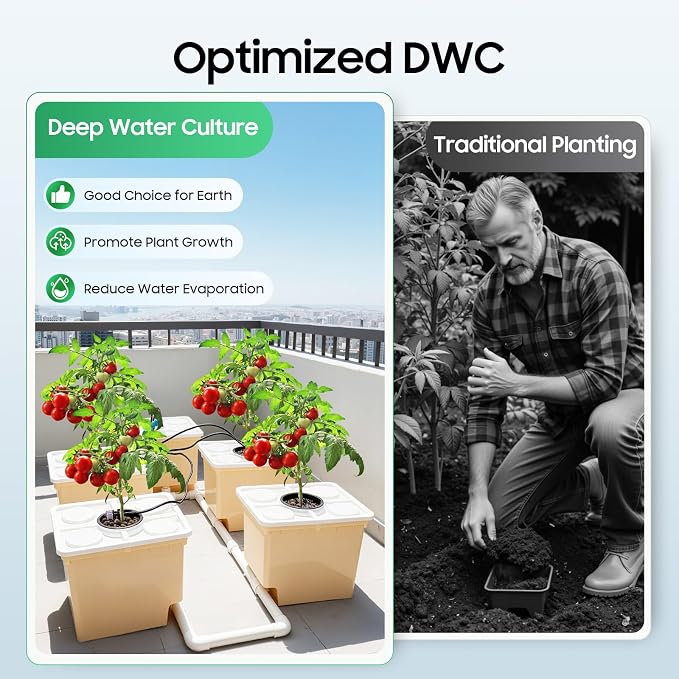 DWC Hydroponic System, 3-Gallon 5 Buckets Deep Water Culture, Recirculating Drip Garden System with Submerged Pump for Growing Vegetables, Hydroponics Grow Kit for Indoor/Outdoor Leafy Vegetables