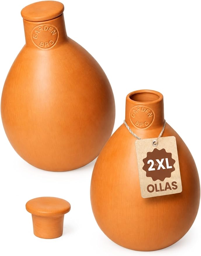 2pc Olla Pots For Garden Terracotta Watering Pots - 32oz XL Garden Olla Watering System For Raised Beds & Outdoor Plants - Covers 14 Sq Ft Irrigation Area, Water Plants While On Vacation [2pc XL 32oz]