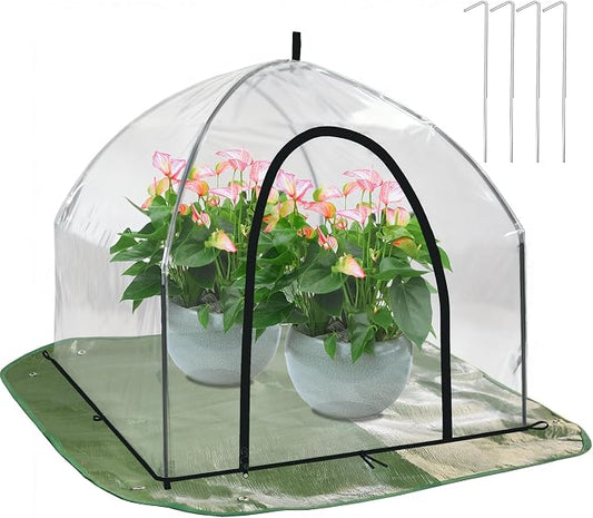 24.5" Tabletop Plant Cover w/Waterproof Base Ventilation Window for Winter