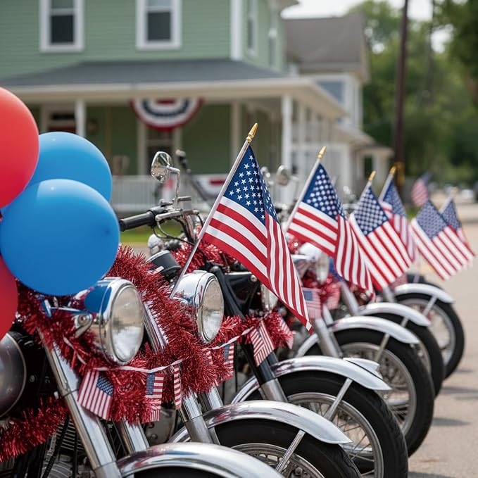 12 Pack Small American Flags on Stick, 8x12 Inch Mini Handheld USA Flags with Stainless Steel Pole, 4th of July US 250th Anniversary Decorations, Memorial Day Outdoor Decor