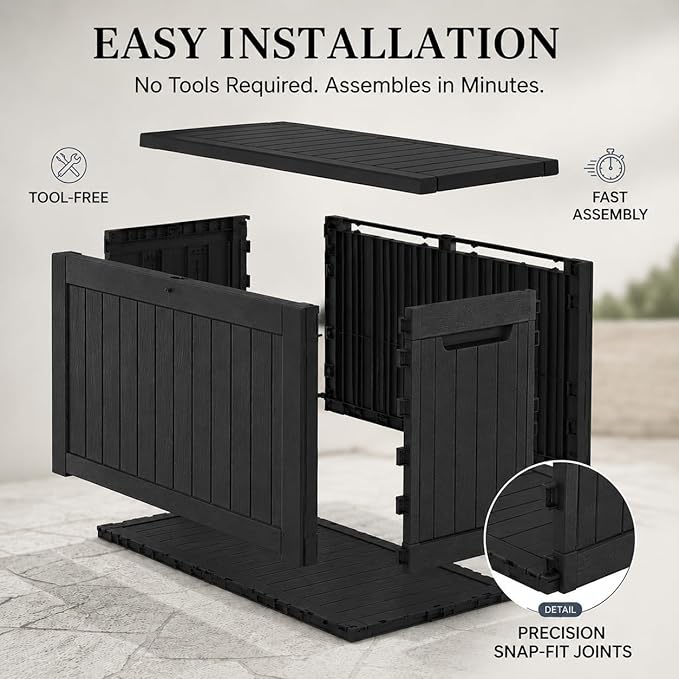 200 Gallon Outdoor Storage Box Resin Deck Box All Weather Waterproof Large Lockable Storage Container Deck Box for Patio Furniture, Garden Tools, Lockable, Black New