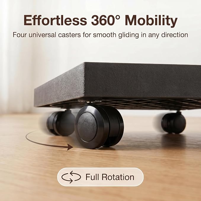 9.8 Inch Square Rolling Plant Caddy Saucer with Wheels, Heavy Duty Wheeled Planter Stand for Potted Plant, Coaster Roller Base Tray with Casters, Flower Pot Dolly Holder for Indoor Outdoor