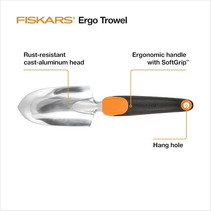 Fiskars Ergo Garden Trowel for Digging and Planting, Heavy Duty Gardening Hand Tool with Hanging Hole, Pack of 6