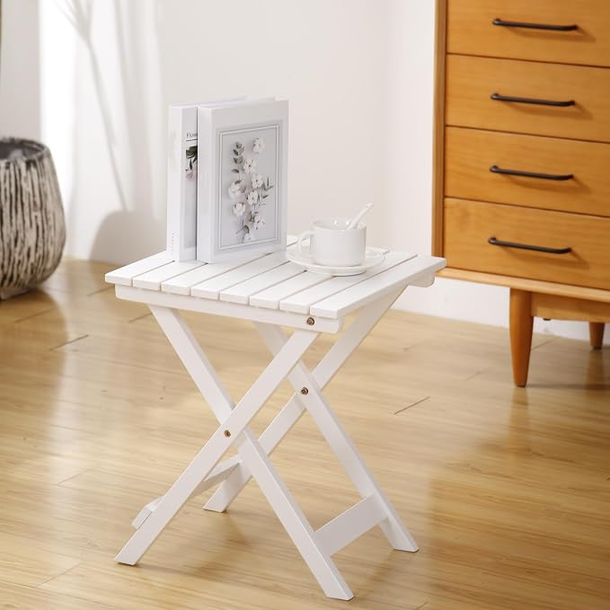 Outdoor Small Table Square Folding Wooden Patio Side Table Furniture Table for Adirondack Chair, Balcony, Porch, No Assembly Required, White