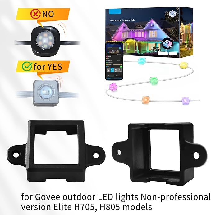 40 Set Light Clips for Govee Permanent Outdoor Lights Compatible with H705 H805 Non-pro Version Outdoor Light Mounting Bracket Clips & Screws (Black)