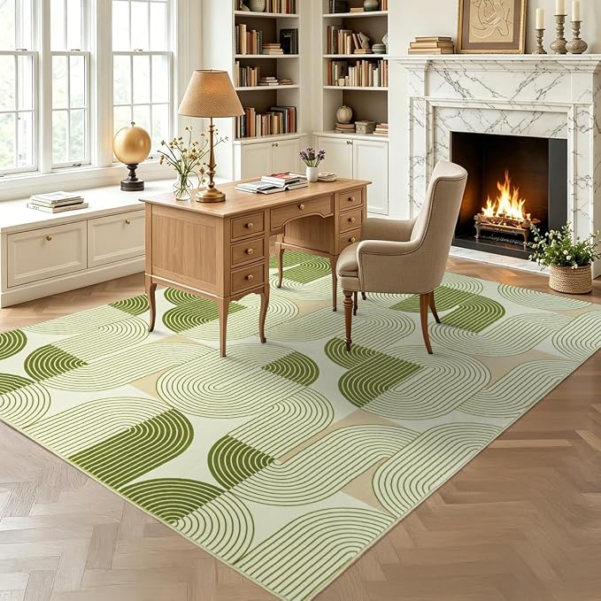 6x9 Area Rugs for Living Room Rug Washable, Non-Slip Modern Rug | Stain Resistant, Soft Carpet Indoor Floor Carpets for Entryway Bedroom Dining Room Kitchen and Home Office, Green
