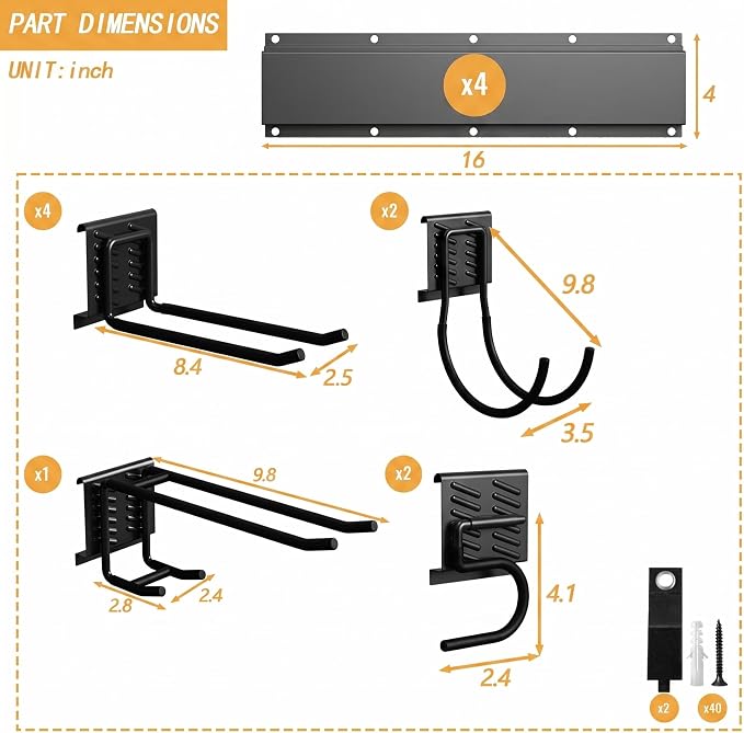 CBWLWJ Garage Tool Organizer Wall Mount, 64 inch Garage Wall Organizer, 680lbs Sturdy Garden Tool Organizer with 9 Adjustable Hooks, for Yard, Shed, Basement, Workshop(Black)