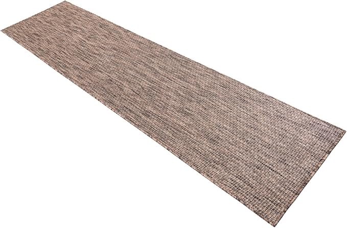 Unique Loom Outdoor Solid Collection Area Rug (2' x 8' Runner Light Brown/Ivory)