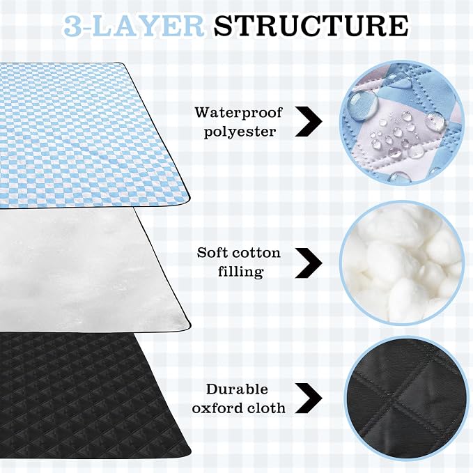 Nuanchu Checkered Picnic Blanket Extra Large Outdoor Blanket Sandproof 80"x80" Waterproof Portable Machine Washable 3 Layer Thick Gingham Picnic Mat for Beach Camping Park Grass Travel(Light Blue)