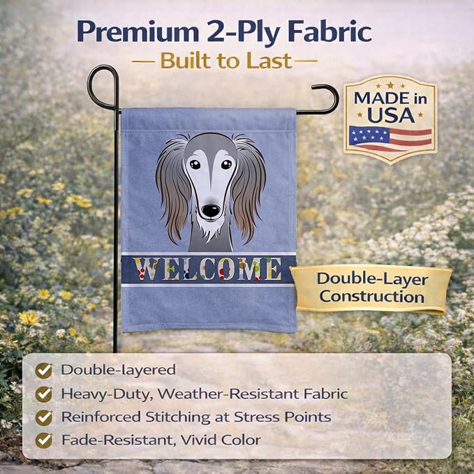 Caroline's Treasures BB1415GF Saluki Welcome Garden Flag, Blue Mailbox Flag Decorative Yard Flag Banner Outside Patio Artwork Yard Flower Beds, Garden Size, Multicolor