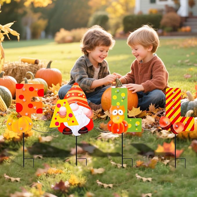 Fall Yard Decor Outdoor Autumn Harvest Garden Stakes with LED Light Squirrel Gnome Letter Pumpkin Yard Sign with Stakes Fall Thanksgiving Decoration for Home Outside Lawn Garden Holiday Decor