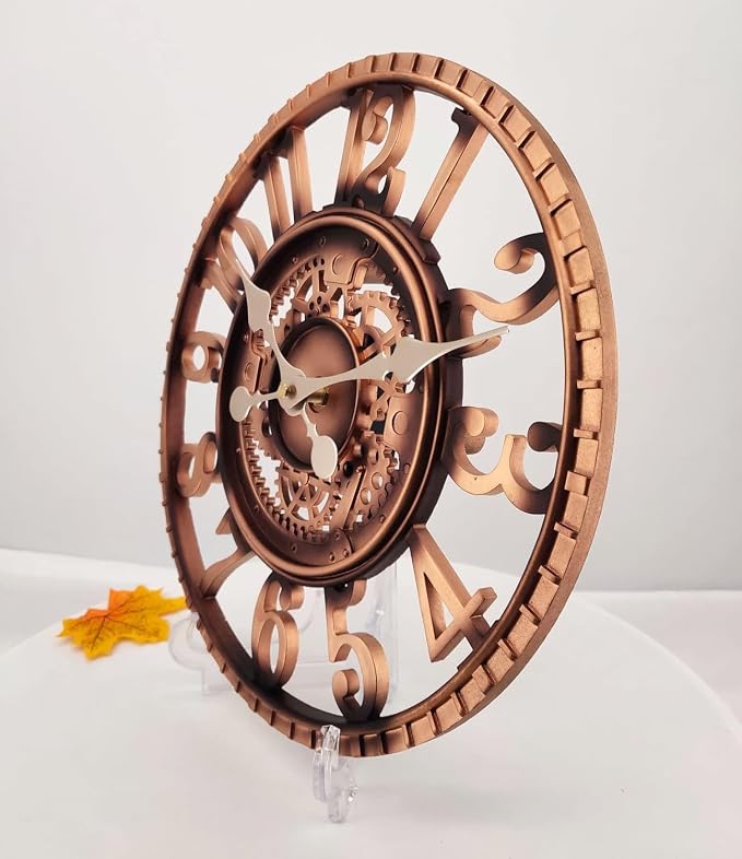 Outdoor Wall Clock for Garden, Patio and Deck, 12in Garden Clock Waterproof Clocks -Not Silent (Red Copper)