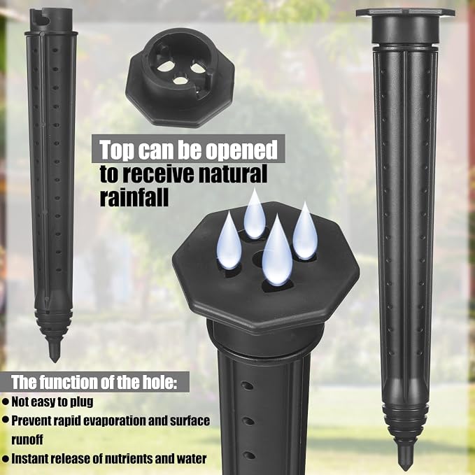 Briwooody 4 Pack Garden Plant Watering Stake Large UV-Protected ABS Plastic Deep Root Irrigation Spike for Trees, Shrubs, Bushes, Shrubs, Flowers, Fruits, Vegetables, Potted Plants (14 Inch)