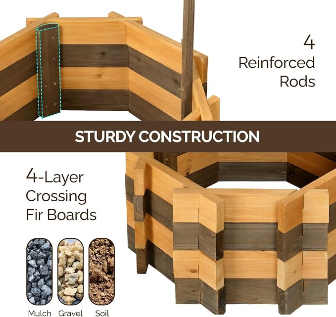 VINGLI Wooden Wishing Well Outdoor Planters, Well Covers for Yard with 4 Reinforced Rods, Height Adjustable Hanging Bucket, Rustic Flower Pot Decor for Outside Patio Garden (Two-Tone, 25" Width)