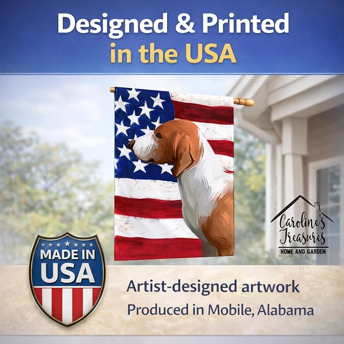 Caroline's Treasures CK6506CHF Drever Dog American Flag House Flag Large Porch Sleeve Pole Decorative Outside Yard Banner Artwork Wall Hanging, Polyester, House Size, Multicolor