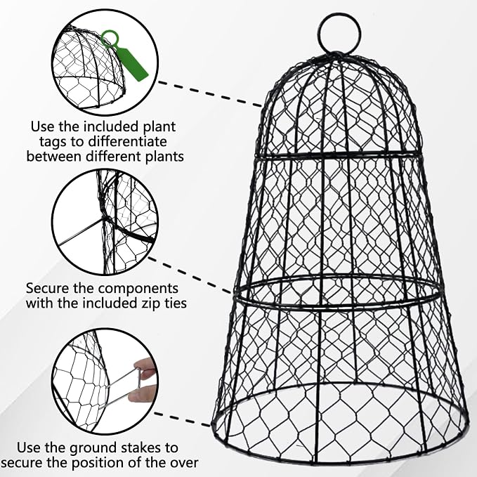 6 Pack 11.4" D x 17.7" H Garden Cloches for Plants,Rustproof Chicken Wire Cloches Flip-Top Design,Upgraded Triple Combination,Plant Protectors from Animals,Ideal for Outdoor Plant Protection