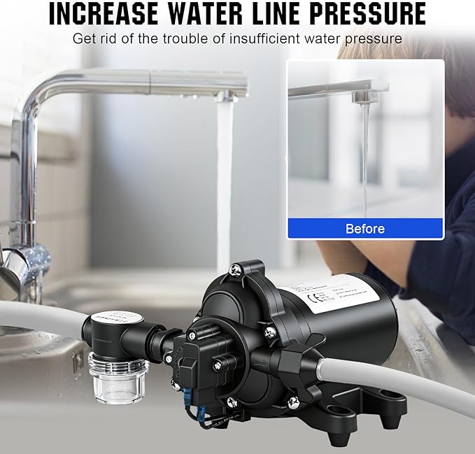 ECO-WORTHY 33-Series Industrial Water Pressure Pump 110V AC 4.0GPM 50PSI RV Fresh Water Diaphragm Pump include Garden Hose Adapters for Irrigation Marine Boat Sprinkler Faucet