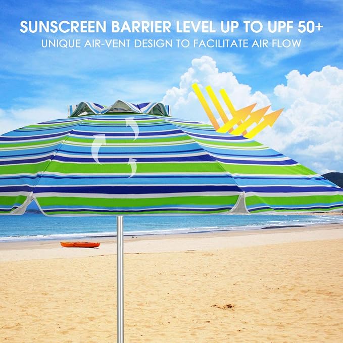 Tangkula 6.5ft Outdoor Beach Umbrella with Sand Anchor, Patio Umbrella with Push Button Tilt & UPF 50+ Protection, Portable Sunshade Umbrella with Carry Bag for Garden Beach Outdoor (Green)