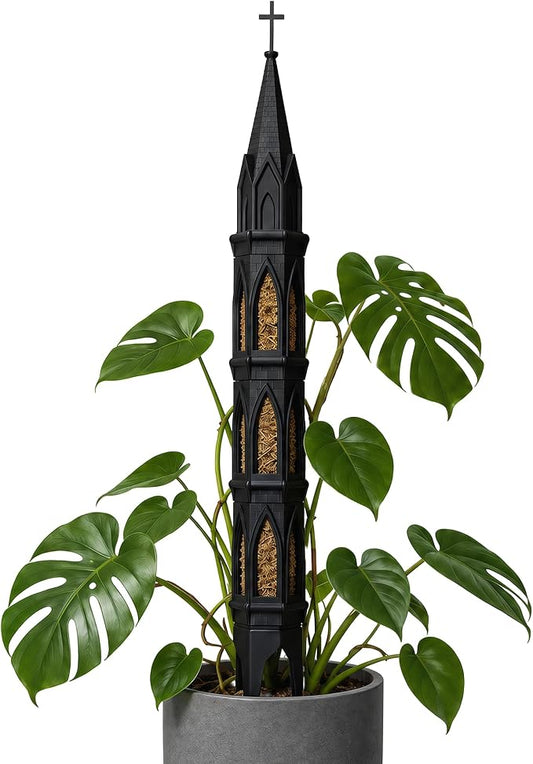 Gothic Tower Self-Watering Moss Pole for Monstera, 3D Printed Stone Texture Plant Support Stake for Climbing Plants, Indoor Plant Trellis for Philodendron, Pothos, Vine Plants (Black)