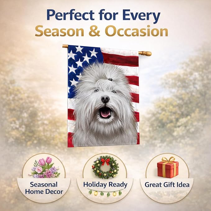 Caroline's Treasures CK6495CHF Coton de Tulear Dog American Flag House Flag Large Porch Sleeve Pole Decorative Outside Yard Banner Artwork Wall Hanging, Polyester, House Size, Multicolor