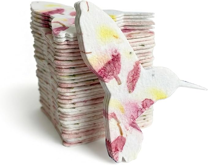 Plantable Memorial Gift Tags with Wildflower Seeds – 24 Pack Pink & Yello Hummingbird-Shaped Writable Gift Wrap Tags for Funeral Favors, Sympathy Gifts & Celebration of Life Keepsakes