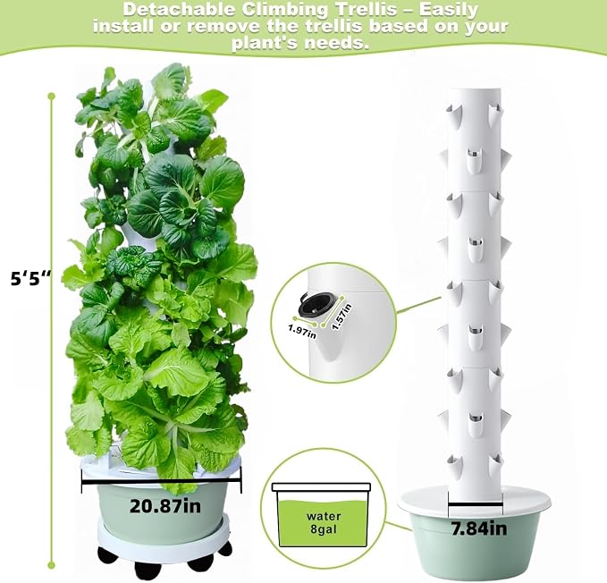 Hydroponic Growing System, Vertical Garden Tower Automatic Timer 36 -Pod | Automatic Watering System with Timer Indoor & Outdoor Gardening Kit Complete Growing Kit