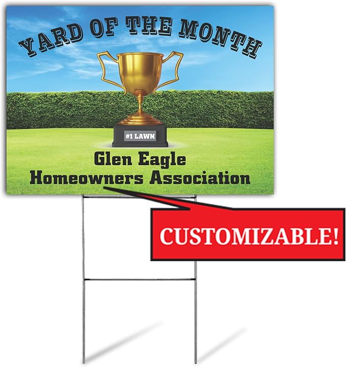 SignPro Yard of The Month Lawn Sign | Personalized Yard Of The Month Sign | 24" x 18" Corrugated Plastic Yard Sign with H Stake | Double Sided Print (Personalized)