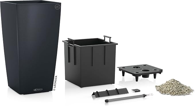 Lechuza CUBICO Color 22 Slate, Self-Watering Tall Planter, H16.1 L8.7 W8.7 in