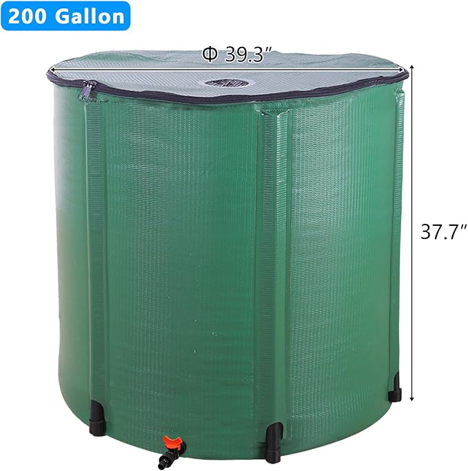 200 Gallon Folding Rain Barrel Water Tank, Portable Water Storage Tank, Rainwater Collection System Downspout, Upgraded Water Catcher Container with Filter (200 Gallon, Green)