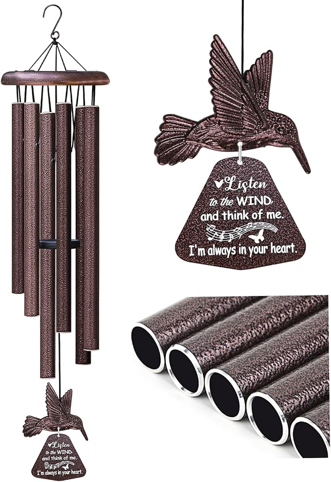Memorial Wind Chimes with Hummingbird,Sympathy Gifts for Loss of Loved One,Windchimes in memory of a loved one prime,Condolences Remembrance Bereavement Funeral gift