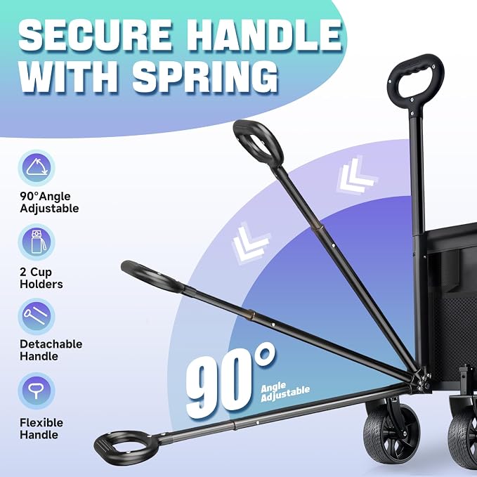 500LBS Collapsible Wagon Cart Foldable - 230L Large Heavy Duty Utility Cart with 360°Swivel Brake Wheels, Lightweight Collapsible Wagon for Groceries Camping & Beach