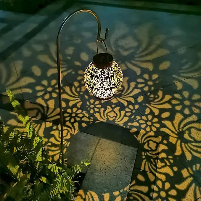 2 Pack Solar Lanterns Outdoor Gifts, IP44 Waterproof Hanging Solar Lights Decor Lamp for Garden, Patio, Pathway, Yard, Porch (Classic Black Flower)