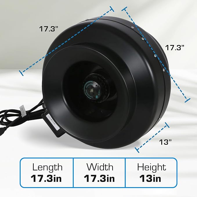 Hurricane Commercial Grade Inline Fan for Phresh & Black Ops Carbon Filters, Ideal-Air Ducting and Clamps and Titan Controls Ventilation Controllers
