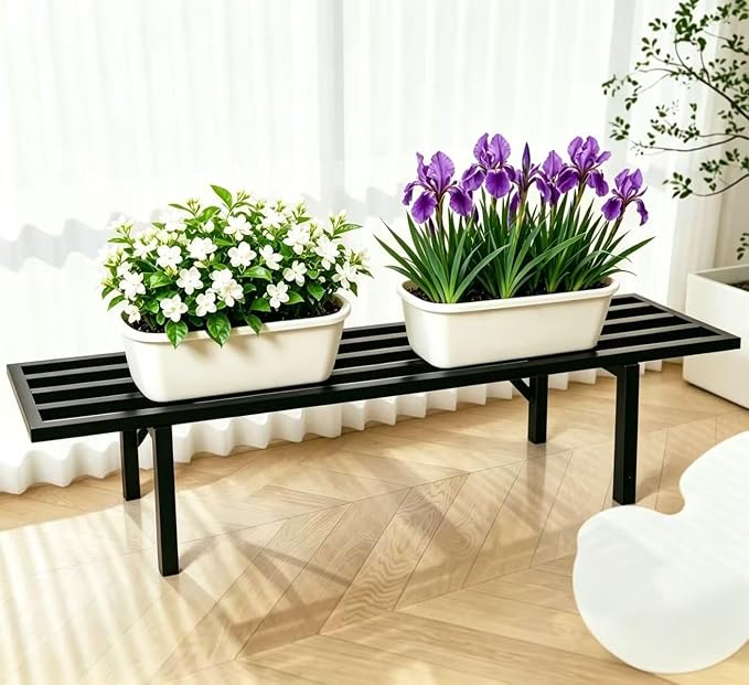 Zhongma One Tier Metal Plant Stand (35.43 L x 8.66 W x 7.9 H) Heavy Duty Plant Holder for Home, Window,Garden, Plant Lovers, Display Stand