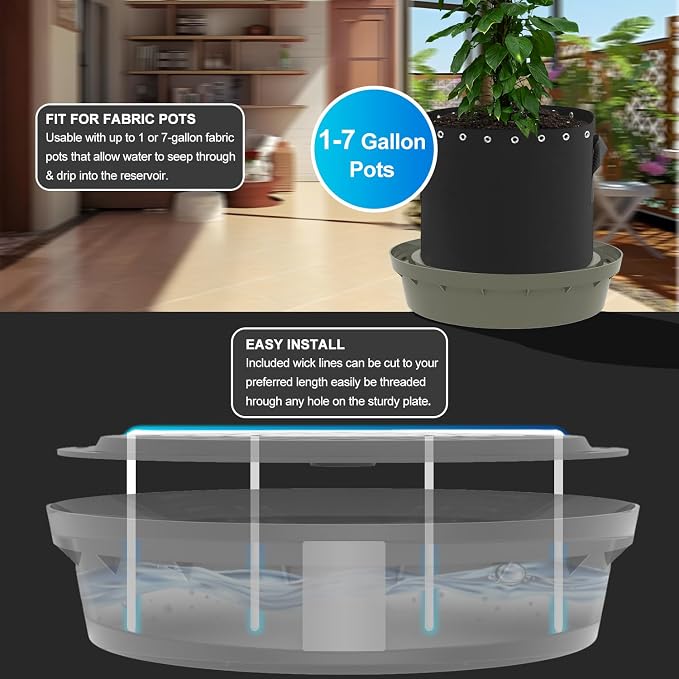 Self-Watering Base with Visible Water Level,5-Pack,Keeps Leaves and Flying Insects Out,Maintains Water Quality, Equipped with Rollers for Easy Movement and Rotation, Brown.